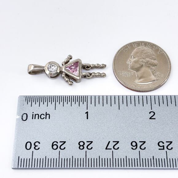 Pink Dress Girl Child Dangle Charm | Vintage 925 Sterling Silver Gift - Picture 6 of 7